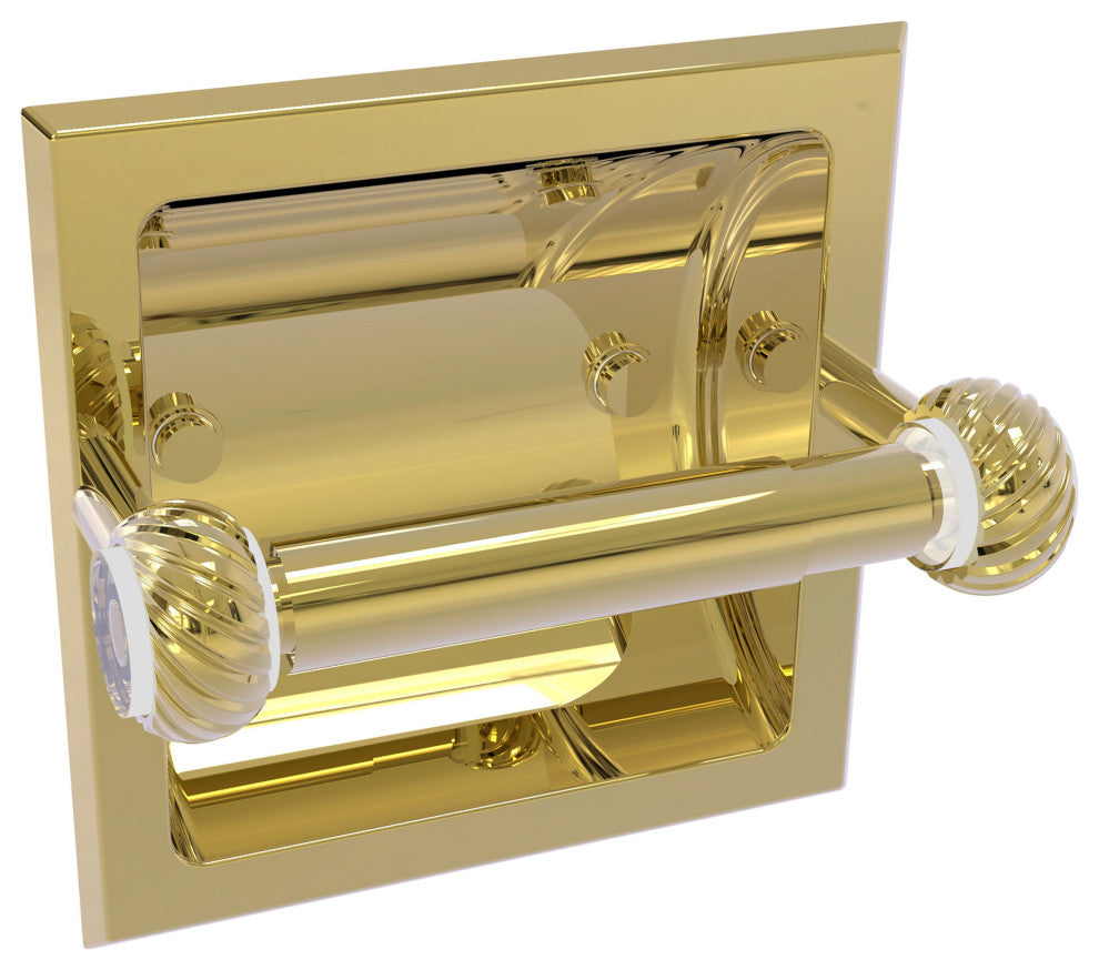 Clearview Recessed Toilet Paper Holder with Twisted Accents, Unlacquered Brass