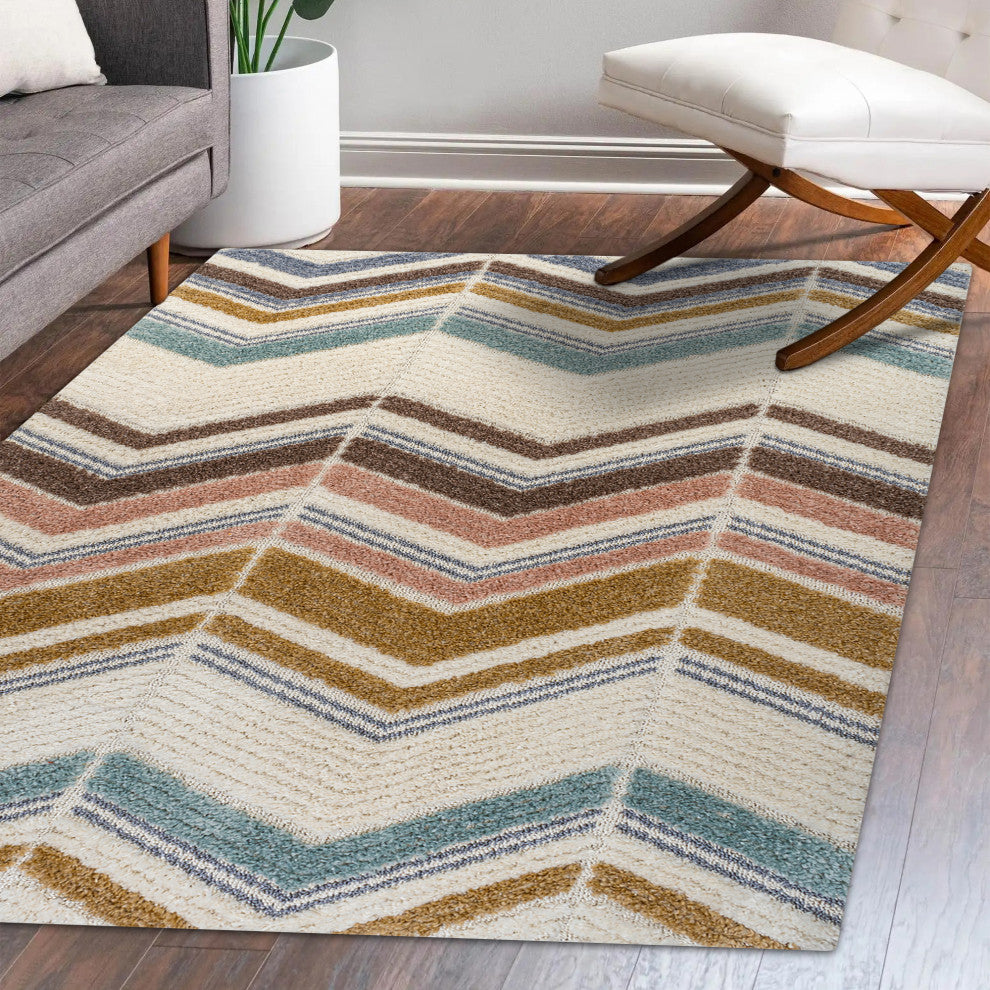 Elin Chevron High-Low Multi/Cream 4'x6' Area Rug