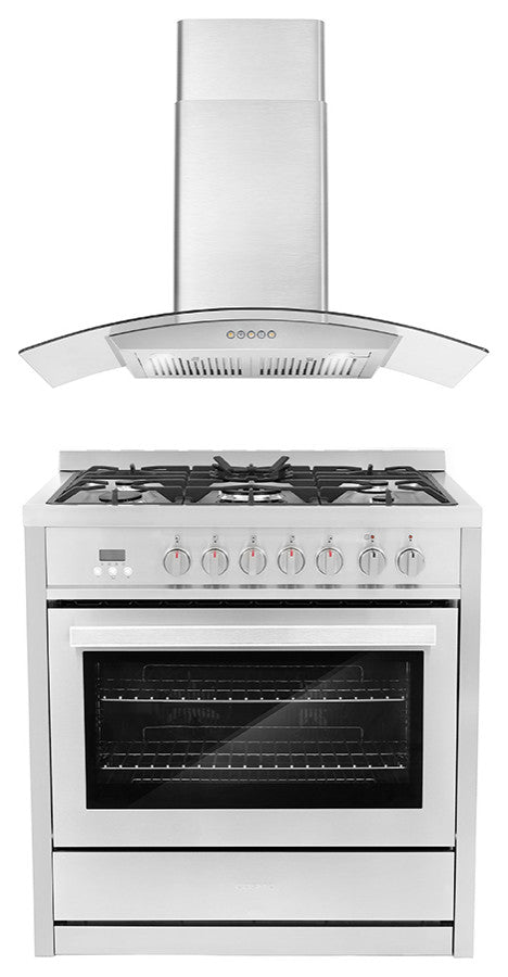 2-Piece Kitchen, 36" 240V Dual Fuel Range and 36" Wall Mount Range Hood
