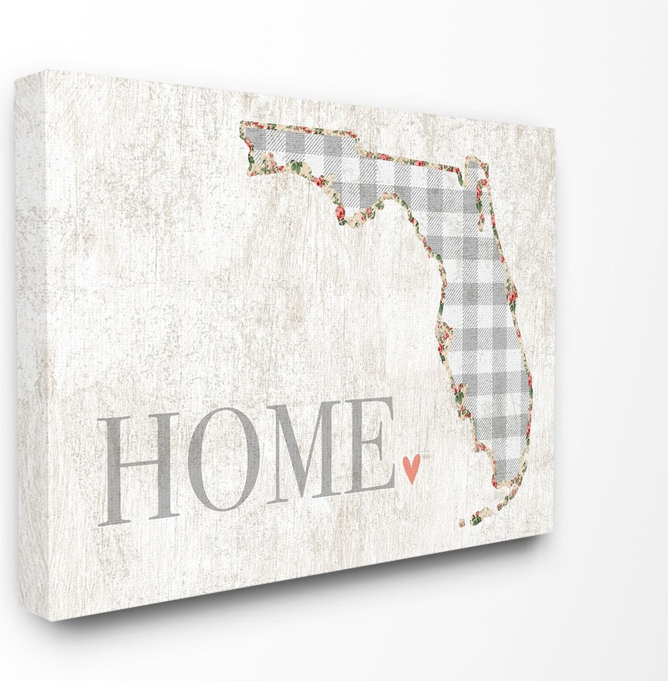 Florida Gray Gingham & Floral Heart & Home XXL Canvas Wall Art, 30"x40"