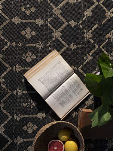 Outdoor Collection Geometric Area Rug - Bohemian Rug, Black, 5'3"x7'6"