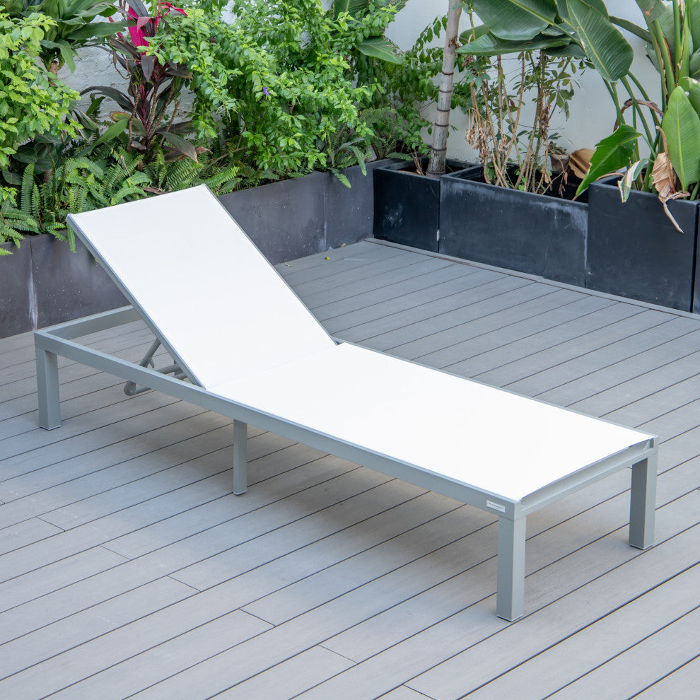 LeisureMod Marlin Patio Chaise Lounge Chair With Gray Frame, White