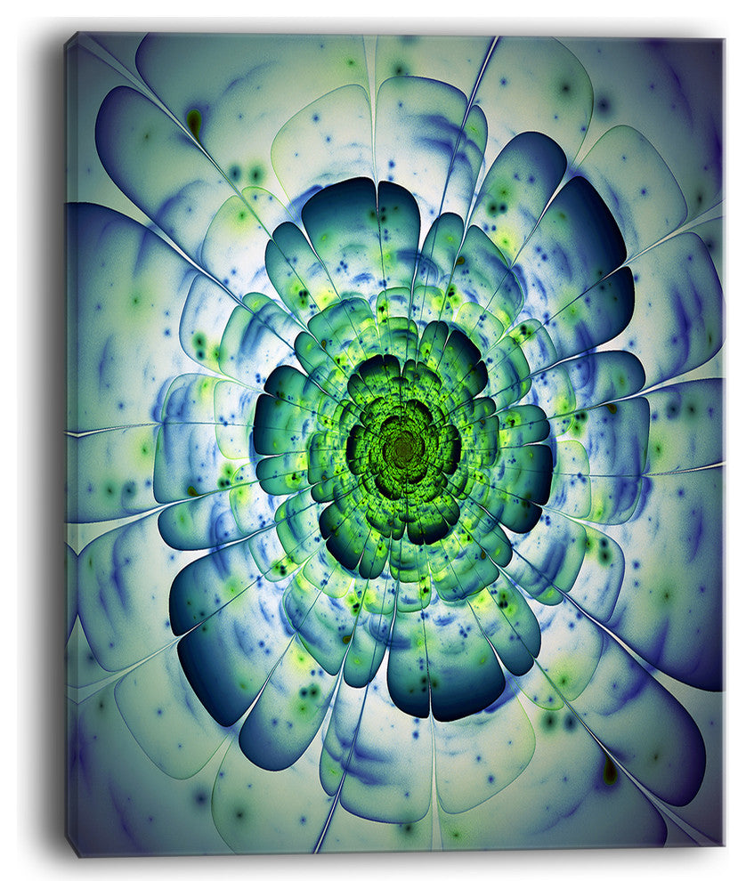 "Large Blue Mandala Fractal Flower" Floral Wall Art Canvas, 12"x20"