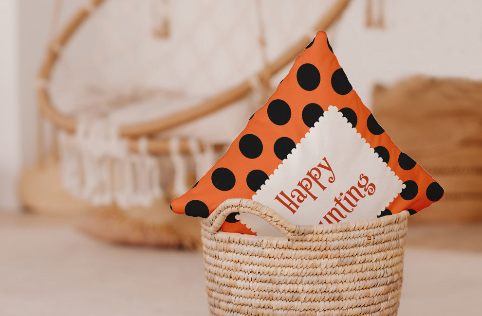 Happy Haunting Dots Indoor/Outdoor Throw Pillow, Traditional Orange, 18"x18"