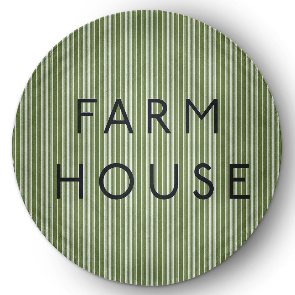 Farmhouse Ticking Farmhouse Chenille Area Rug, Light Olive Green, 5' Round