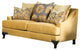 Velvet-like Fabric Love Seat with Sloped Arms Design, Gold
