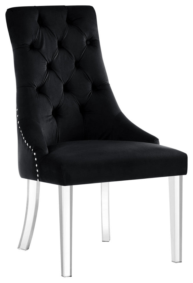 Naomi Acrylic Leg Dining Chair, Set of 2, Black, Velvet