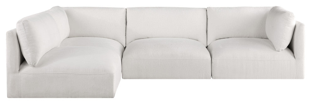 Ease Fabric Upholstered L-Shaped Modular Sectional, Cream, 4 Piece: 2 Corner, 2 Armless