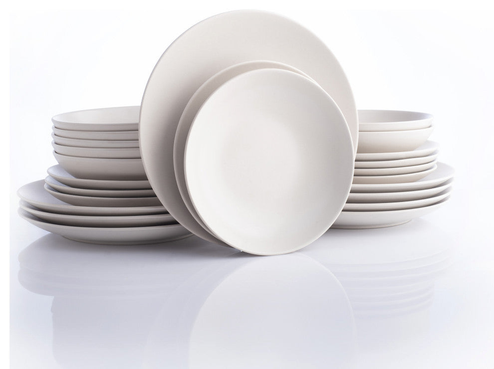 Porto by Stone Lain Semplice Stoneware Dinnerware Set, White Matte, 24-Piece