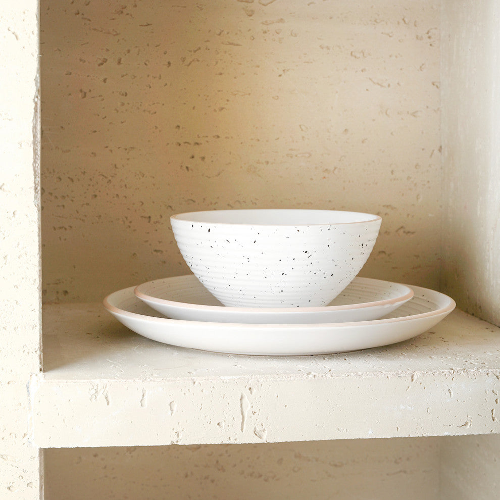 Stone Lain Lauren Stoneware 32 Piece Dinnerware Set, Off White