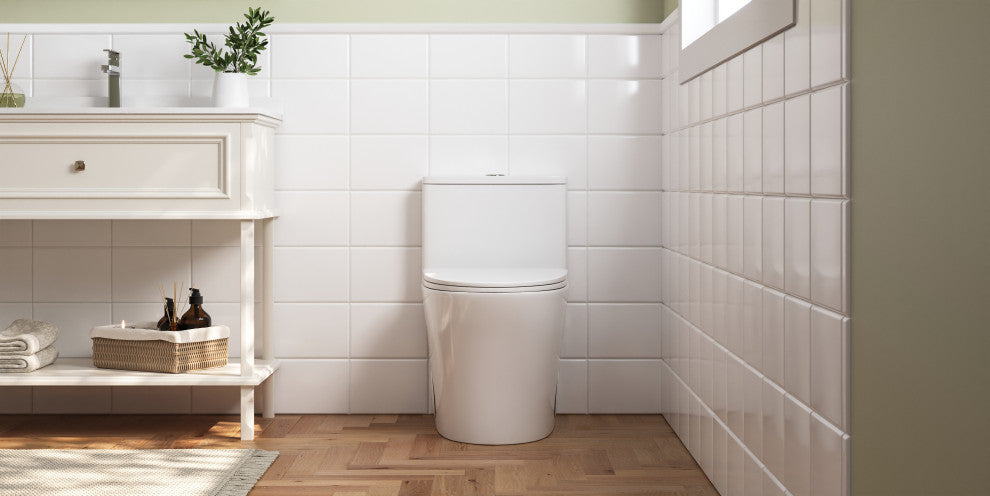 One Piece Toilet Elongated,Small Toilet Compact Modern Single Flush 1.28 GPF