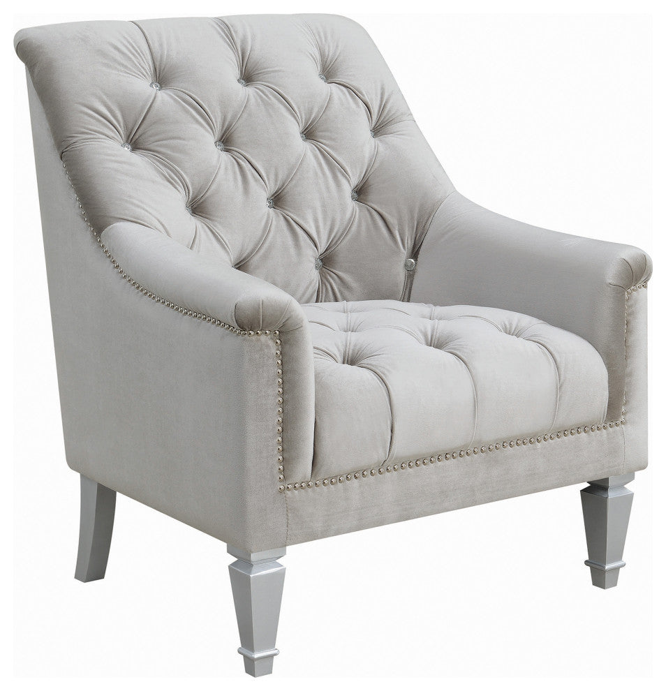 Sloped Arm Tufted Chair with Nailhead Trim in Gray