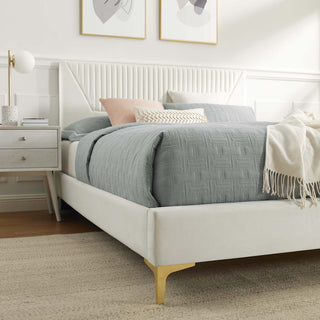 Yasmine Channel Tufted Performance Velvet Twin Platform Bed, White