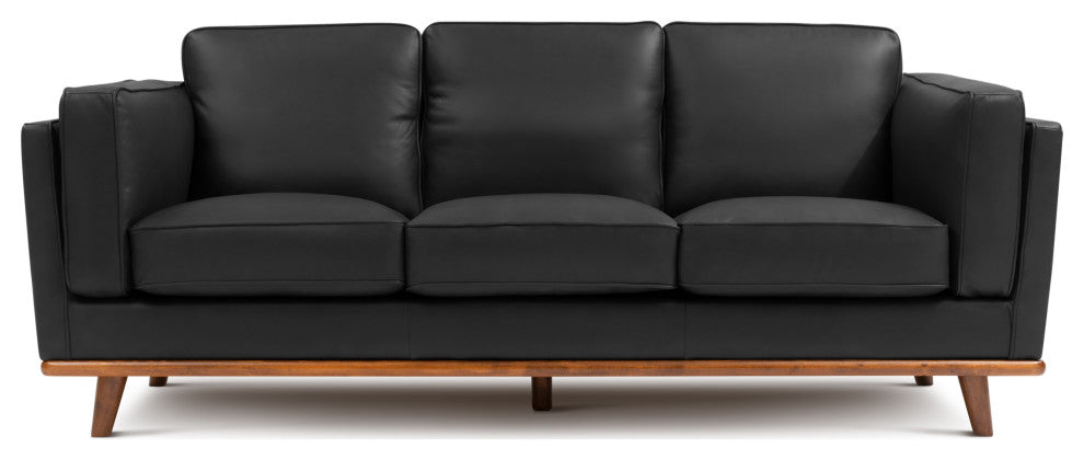 Valencia Artisan Modern Top Grain Nappa 11000 Leather Three Seats Sofa, Black