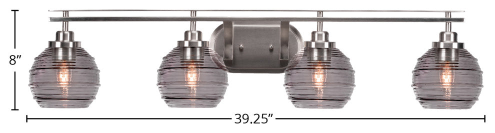Odyssey 4 Light Bath Bar In Brushed Nickel Finish With 6" Smoke Ribbed Glass