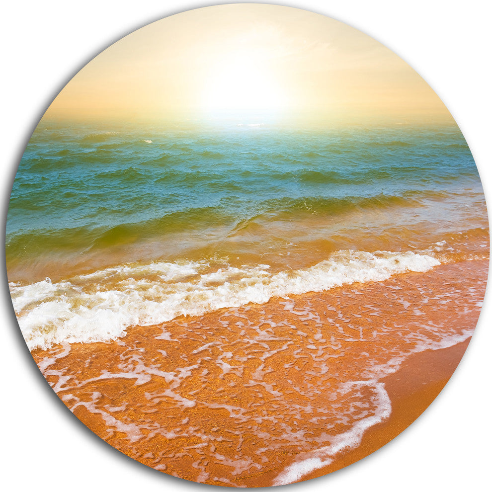 Clear Waters In Early Morning Beach, Seashore Round Wall Art, 11"