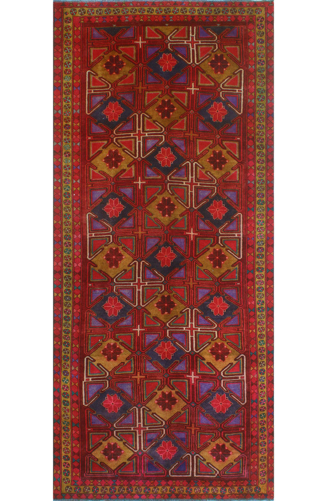 Vintage Distressed Keenan Red/Gold Runner, 4'8x10'7