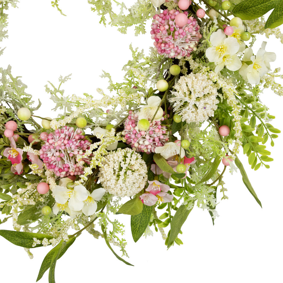 Hydrangea and Berry Floral Spring Wreath 28" Pink and Green