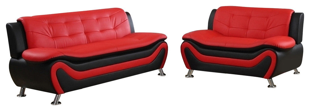 Emory 2-Piece Sofa and Love Seat Set, Red and Black