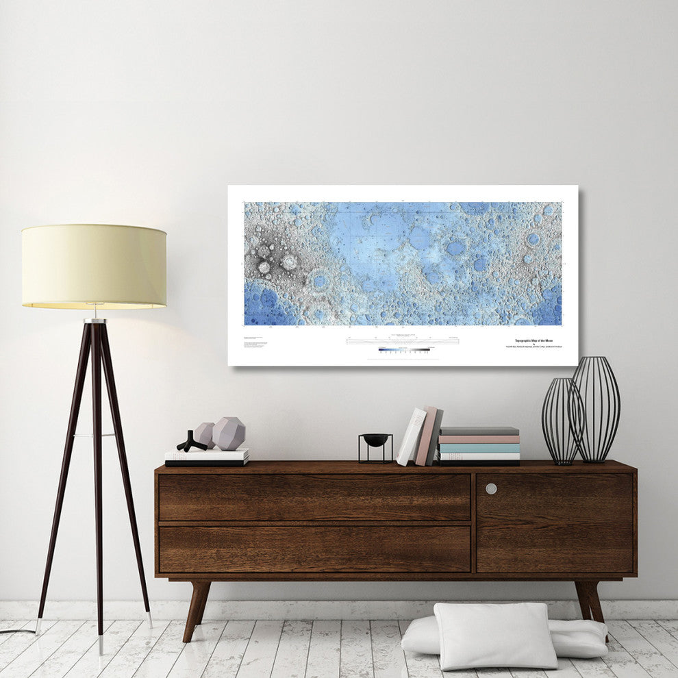 "Decorative Topographic Map of the Moon, Projection" Paper Art, 62"x32"