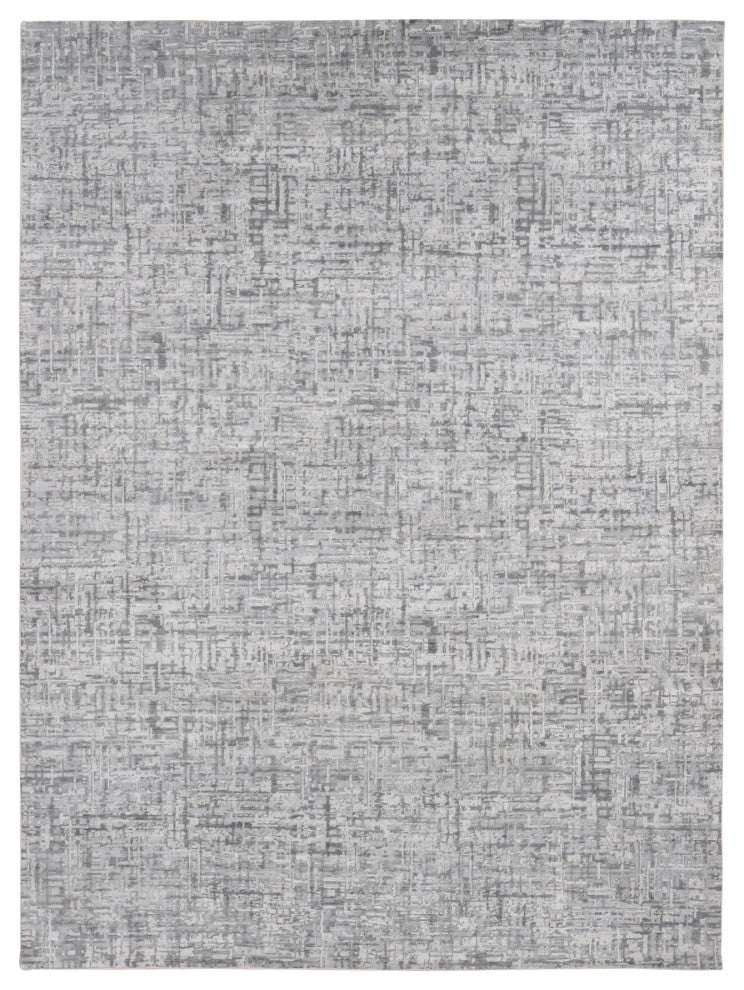 Medium Gray, THE MATRIX Design, Silk With Wool, Hand Knotted Rug, 9'2"x12'3"