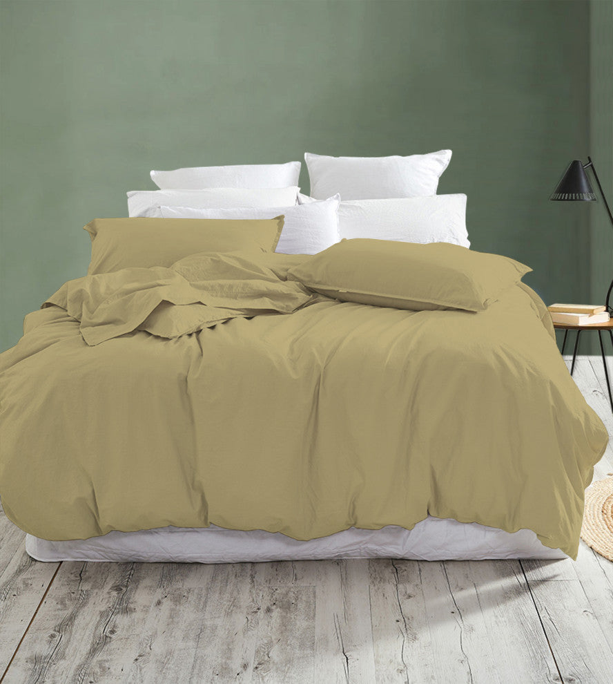 Organic Cotton Solid Wrinkle Resistant Duvet Set, Sand, King