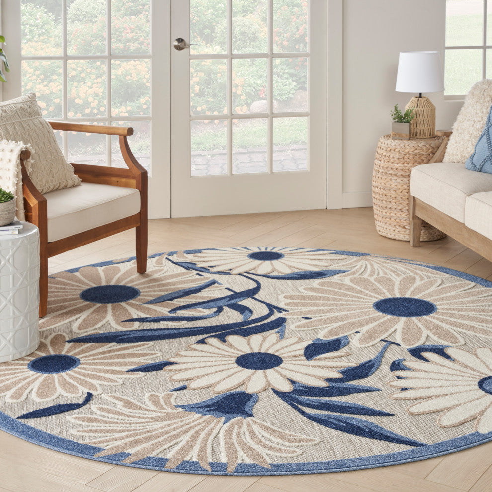 Nourison Aloha 7'10" Round Blue Grey Contemporary Area Rug