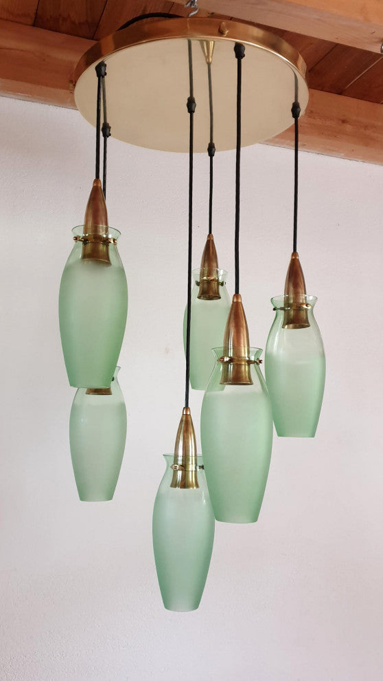 Brass and Glass Italian Mid-Century Modern Flush Mount, Arredoluce