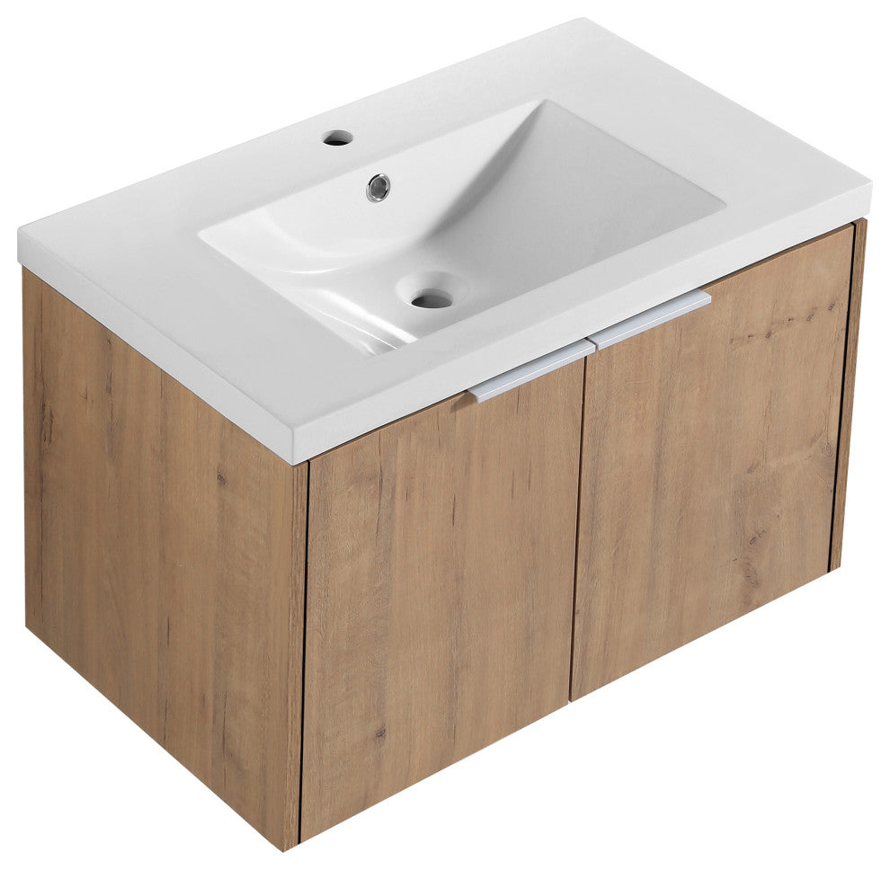 BNK 30" Bathroom Vanity with Resin Sink, Modern Design with Soft Close Doors, Imitative Oak