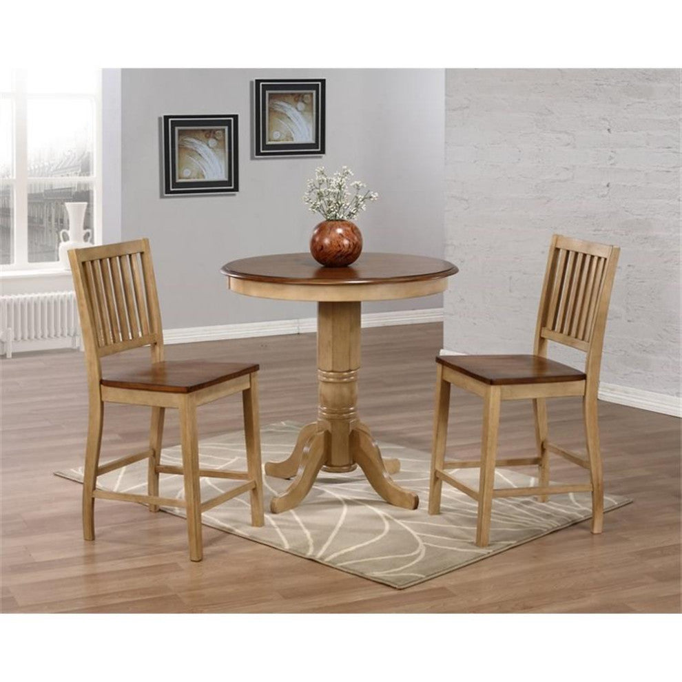 3-Piece 36" Round Pub Table Set With Slat Back Stools, Counter Height Dining