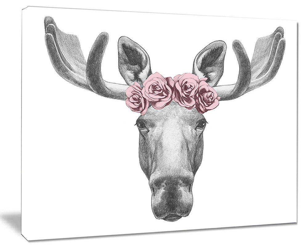 "Moose With Floral Head Wreath Moose" Wall Art, 20"x12"