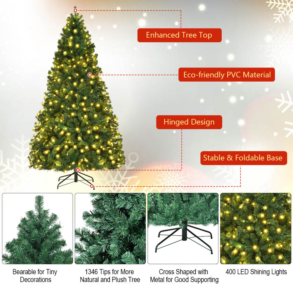 Costway 7.5Ft Pre-Lit Hinged PVC Christmas Tree 400 LED Lights New