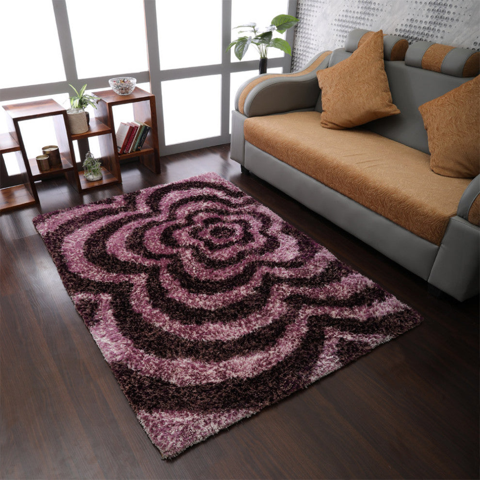 HAND TUFTED SHAG POLYESTER ECO-FRIENDLY AREA RUGS -  Purple Color, Floral Design