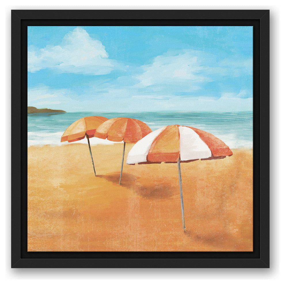 Striped Beach Umbrellas 12x12 Black Floating Framed Canvas