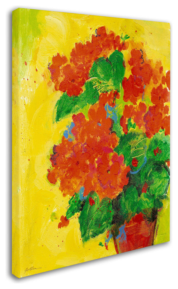 'Geraniums Against Yellow' Canvas Art by Sheila Golden