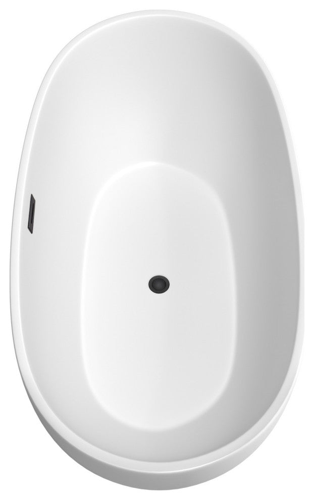 Juno 63" Freestanding Matte White Bathtub, Matte Black Drain and Overflow Trim