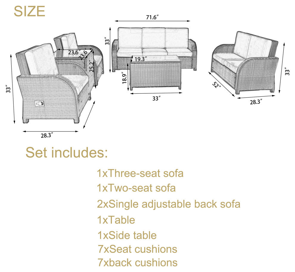 Rattan Patio Sofa Set With 2 Coffee table