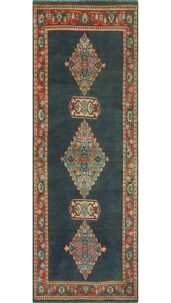 Vintage Distressed Darcy Navy/Red Runner, 3'7x10'3
