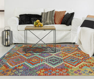 Flatweave Tawil Red/Light Green Rug, 4'10x6'2