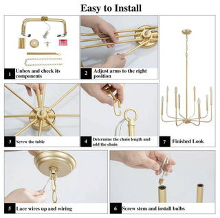 LNC 8-Light Antique/Vintage Finish Modern Candlestick Chandelier 36"H, Gold