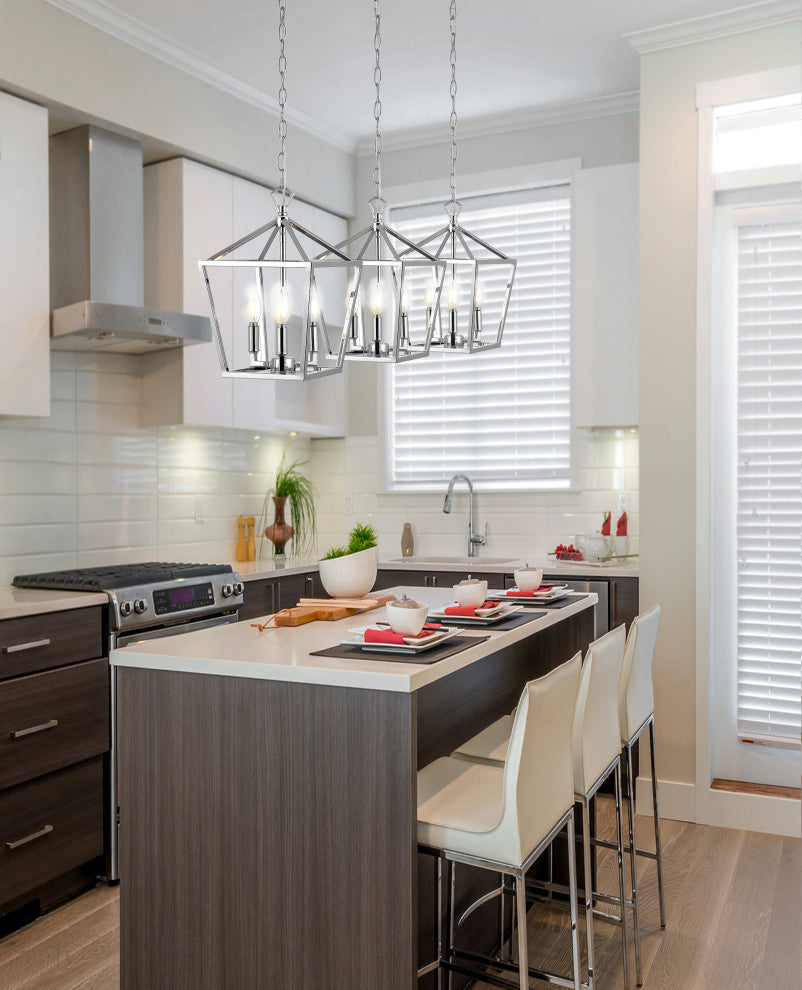 Pagoda Lantern Metal LED Pendant, Chrome, Width: 10"