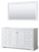60" Single Bath Vanity, White, No Countertop, 58" Mirror, Gold Trim