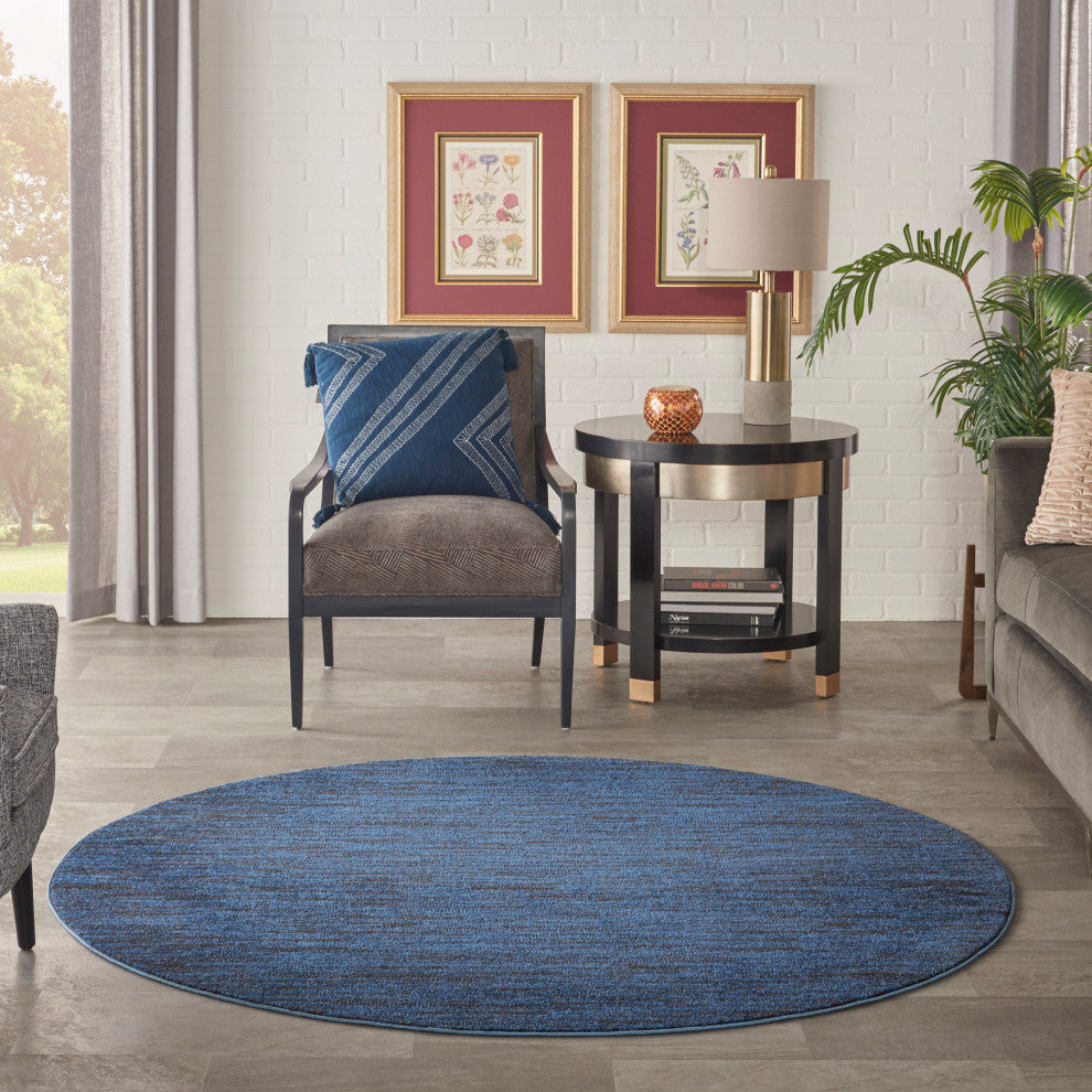 Nourison Essentials 6' x Round Midnight Blue Outdoor Area Rug