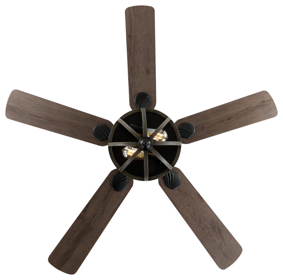 Jasper 52" 2-Light Farmhouse Iron Dome Shade LED Ceiling Fan With Remote, Black