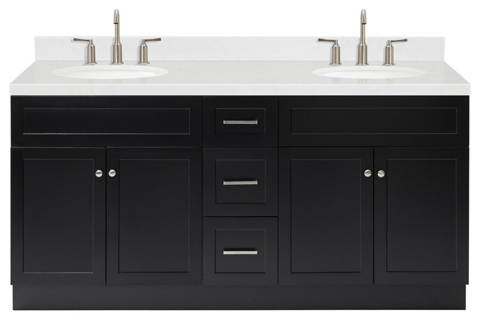 Ariel Hamlet 72" Double Oval Sink Bathroom Vanity, Carrara Quartz