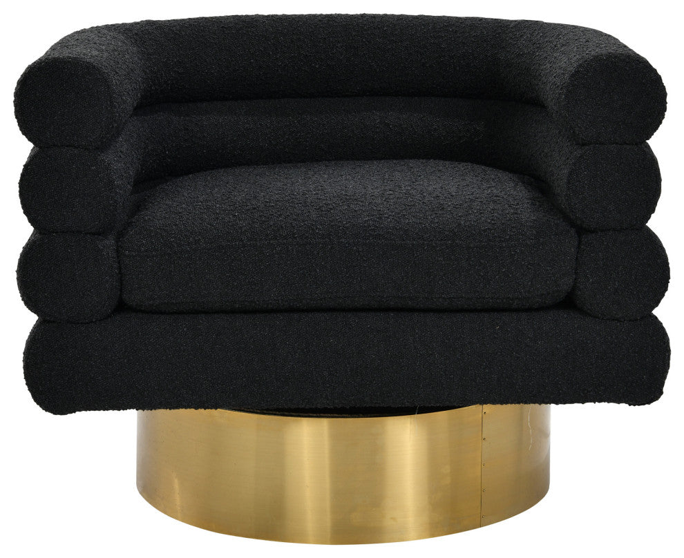 Dexter Boucle Fabric Swivel Accent Chair, Gold Base, Black