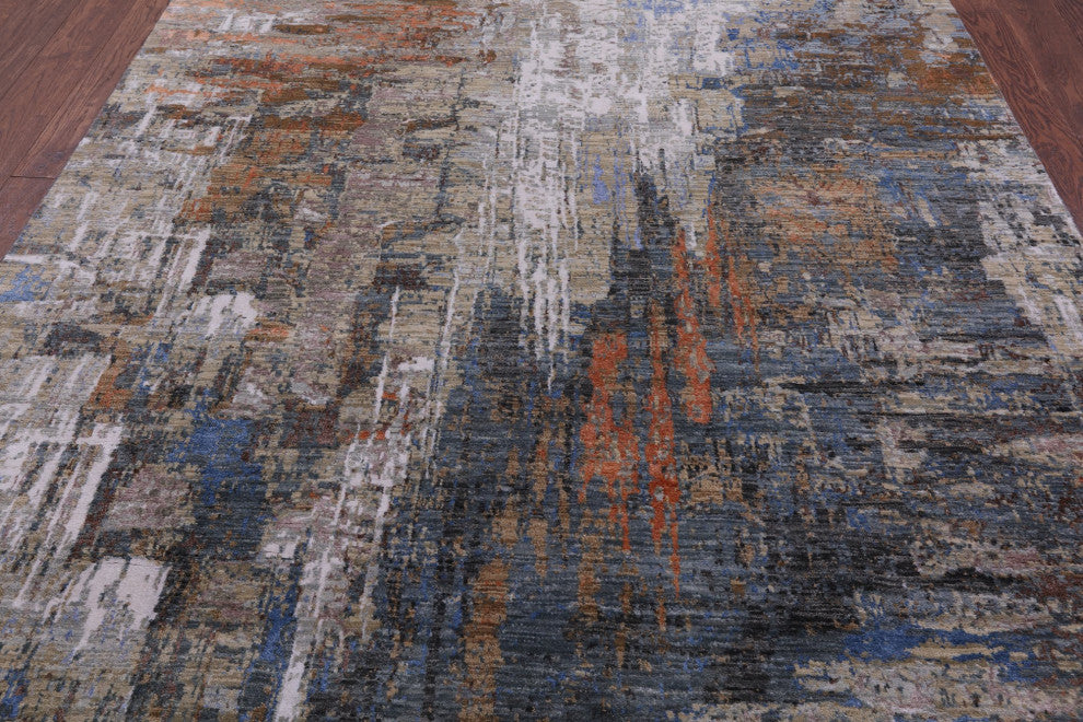 Abstract Wool and Silk Hand Knotted Rug 6' 1" X 9' 1" Q8891