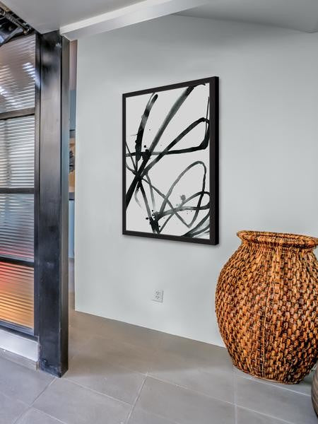 "Black Strokes" Framed Painting Print, 16"x24"