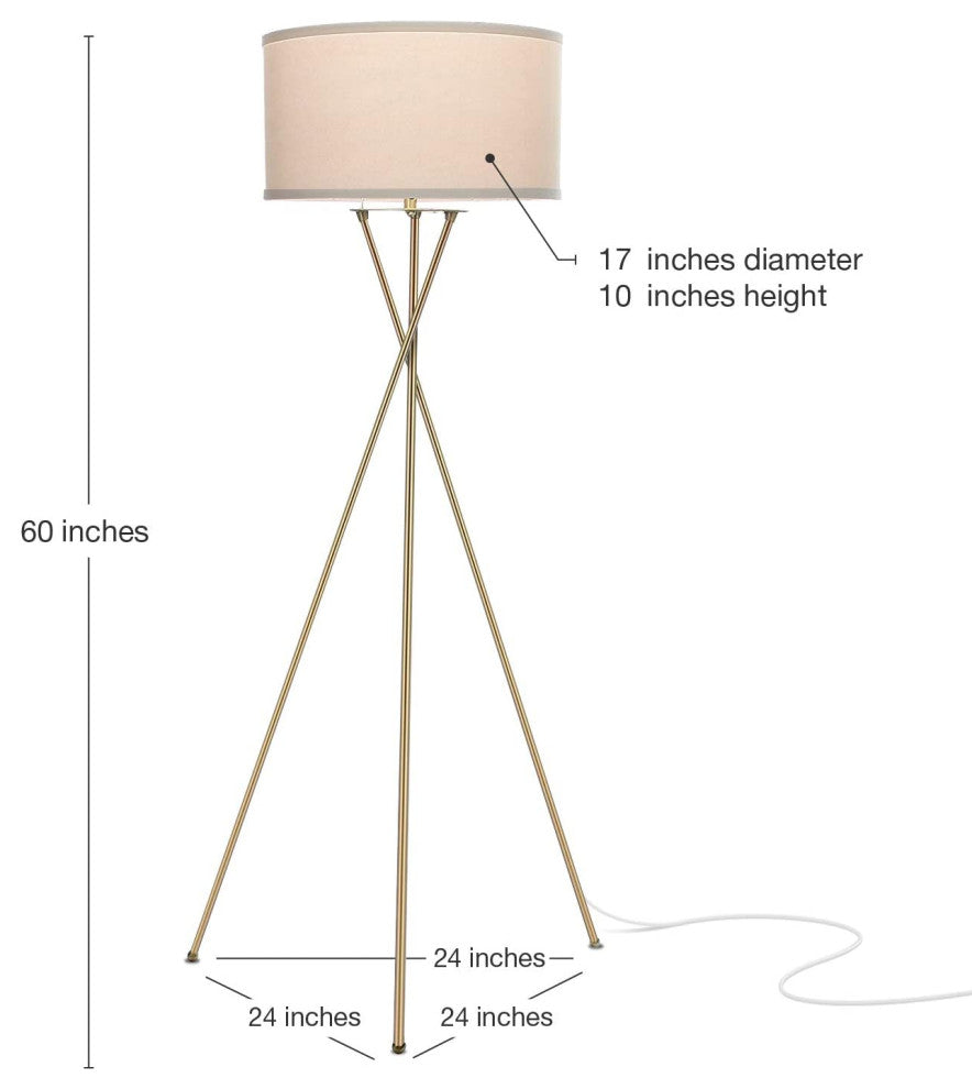 Brightech Jaxon Tripod LED Floor Lamp "“ Mid Century Modern, Living Room Standing, Antique Brass