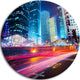 Modern City Night Scene, Cityscape Photo Round Wall Art, 11"
